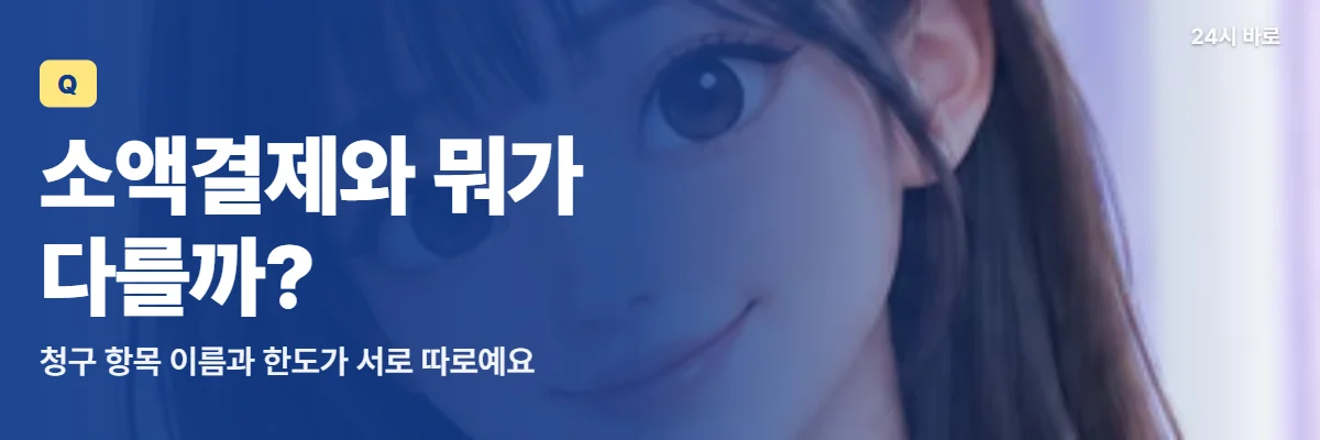 「소액결제와 뭐가 다를까?」 글과 함께 작은 저울을 든 긴 머리 여성이 두 결제의 차이를 따져 보는 모습